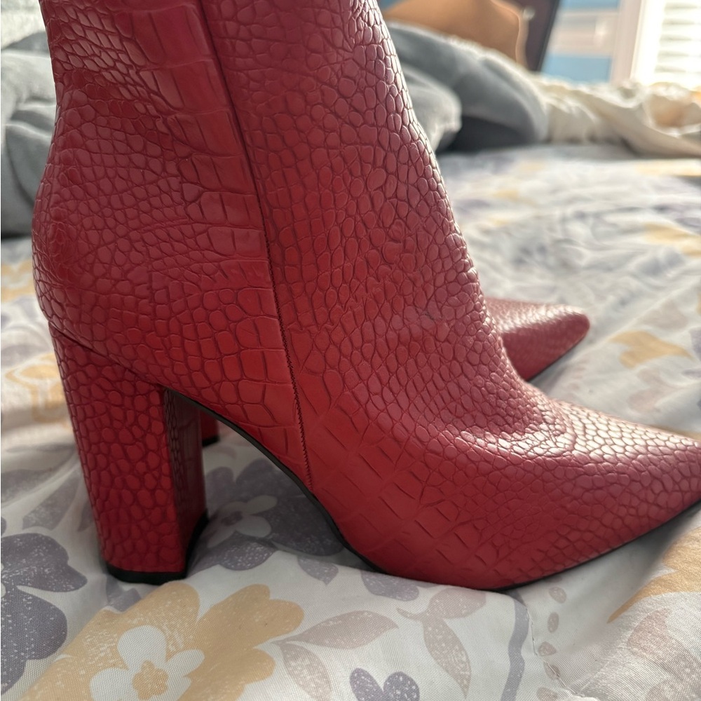 Red Textured Women's Boots